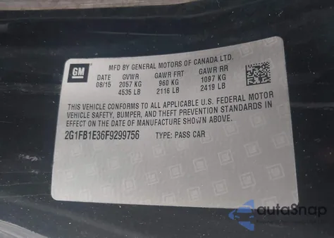 2015 Chevrolet Camaro 2Ls из США, поврежденный, VIN 2G1FB1E36F9299756